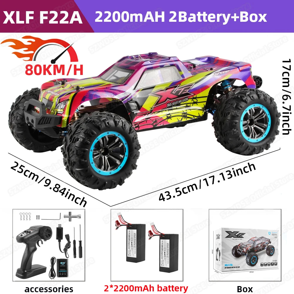 WLtoys  F21A 1:10 80KM/H RC Car 4WD 2.4G Metal Undercarriage Brushless Motor Remote Control High Speed Drift Monster Truck Toy