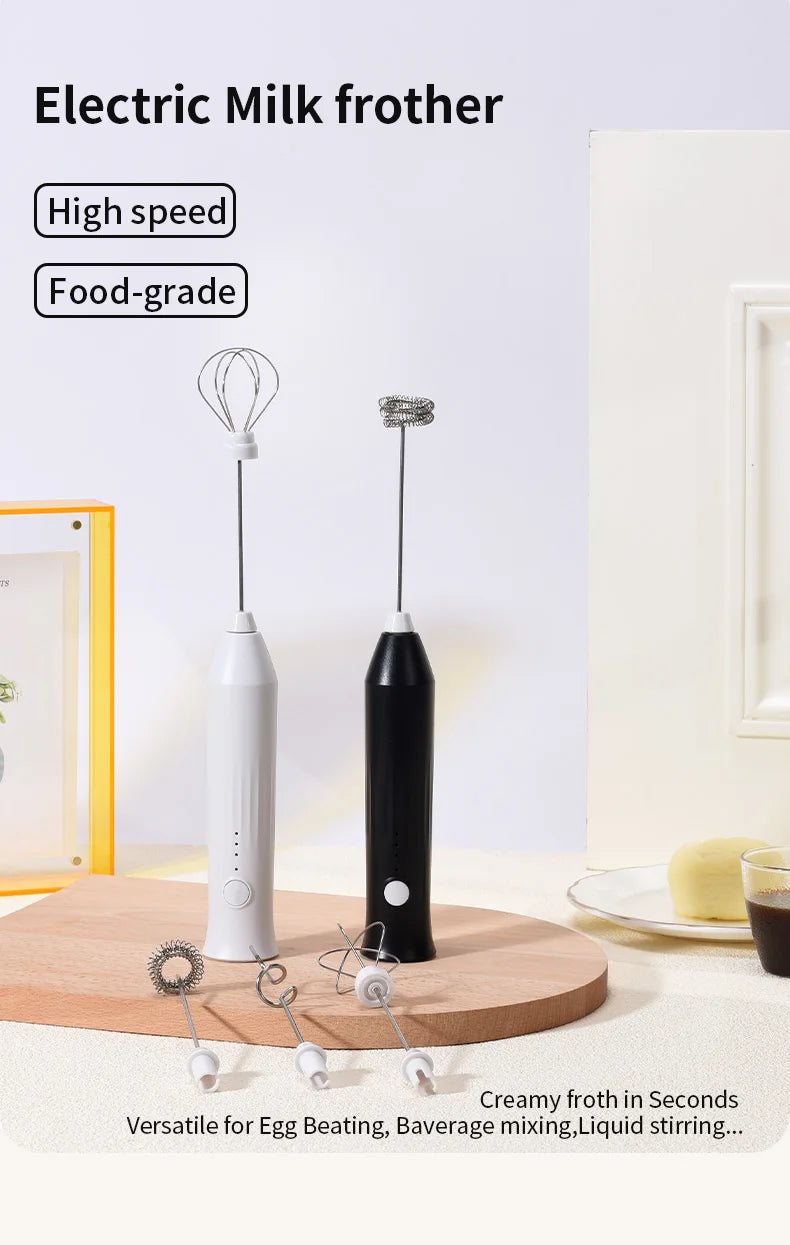 Wireless Milk Frother Electric Type-C Handheld Blender Stainless Steel Mini Coffee Maker Whisk Mixer For Coffee Cappuccino Cream