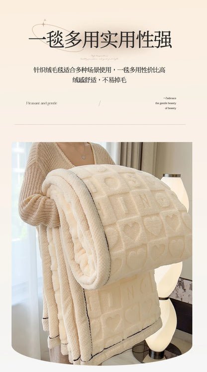 Heart Pattern Coral Fleece Blanket Autumn Winter Double Layer Thicken Warm Plush Blanket for Bed Fluffy Soft Sofa Throw Blankets.