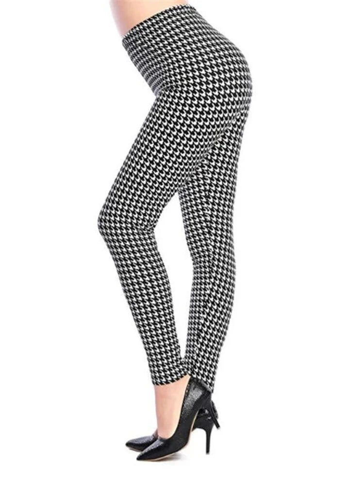 CUHAKCI Weibliche Fitness Leggings Frauen Drucken Plaid Leggings Dame Sexy Dünne Bleistift Hosen Push-Up Elastische Taille Hose