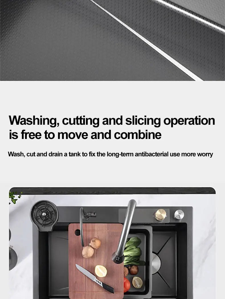 Kitchen Sink 304 Stainless Steel Rain Waterfall Single Trough Honeycomb Large Single Trough Washing Basin