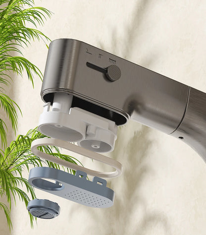 VGX Purified Bathroom Faucets Pull Out Water Filter Tap White Basin Mixer Sink Faucet Gourmet LED Display Brass Tapware Crane