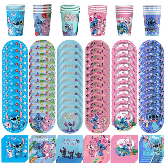 Disney Lilo und Stitch Geburtstagsparty-Dekorationen, Mix-Teller, Tasse, Serviette, Tischdecke, Stitch, Partygeschenke für Kinder, Zubehör, Deko-Set.