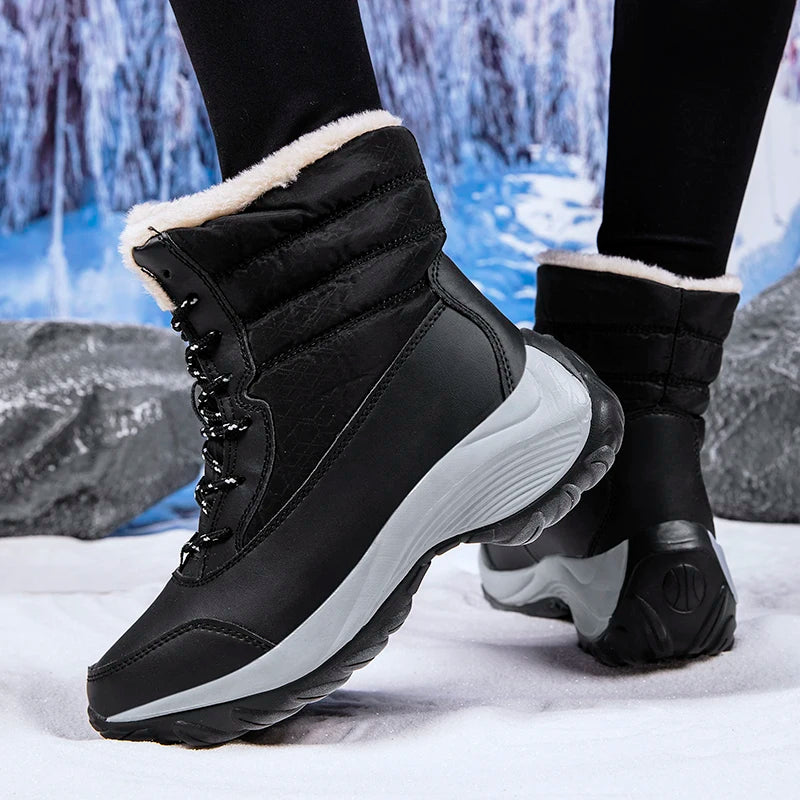 Snow Boots Woman Flat Woman Shoes Lace Up Women Shoes Solid Ankle Boots Warm Lightweight Women's Winter Boots Botas Mujer.