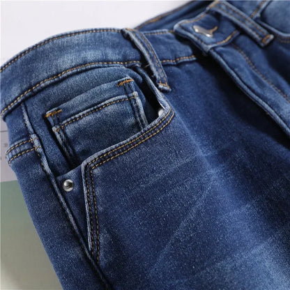 Frauen Thermische Dünne Jeans Mom Winter Warme Plüsch Stretch Jeans Dame Fleece Schnee Denim Hosen Student Bleistift Gerade Bein Hosen