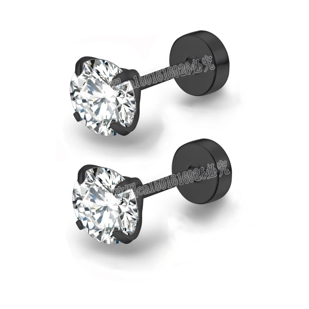 4 Color Top Stainless steel Unisex Women Men Round Crystal Zircon Ear Studs Earrings Piercings Fashion non-allergic Jewelry.