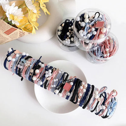 50/12PCS  Women Elastic Hair Ties Pearls Fashion Girls Scrunchies Ponytail Holder Rubber band Hair Rope Hair Accessories.