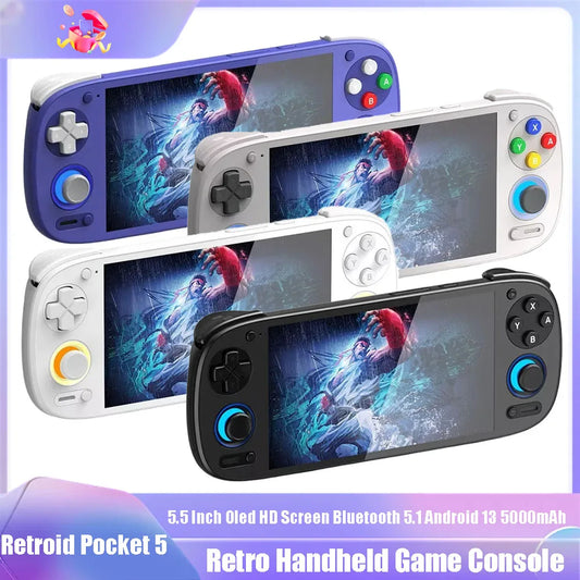 Retroid Pocket 5 Handheld Game Console SD865 5.5 Inch Oled HD Screen Bluetooth 5.1 Android 13 5000mAh Retro Video Game Player.