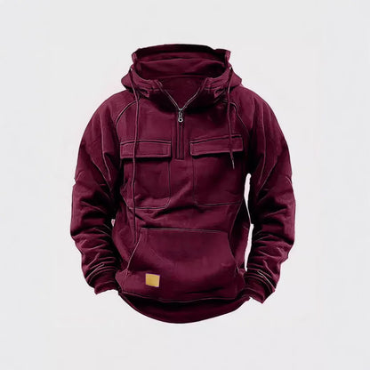 2025 New Autumn Winter Men's Hooded Solid-color Casual Hoodie Fashionable Young Man's Multi-Pocket Patch Hoodie Pullover Shirt.