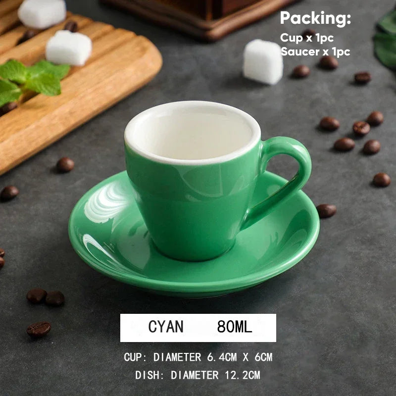 80ml Ceramic Coffee Cup and Saucer Espresso Cups Porcelain Afternoon Teacup Breakfast Milk Mug Cute Pottery Mugs Wholesale