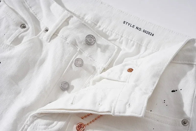 Purple Brand Men's Casual Straight Leg Jeans Distressed Dye Spill Hole American Street Style High Street Long Pants.