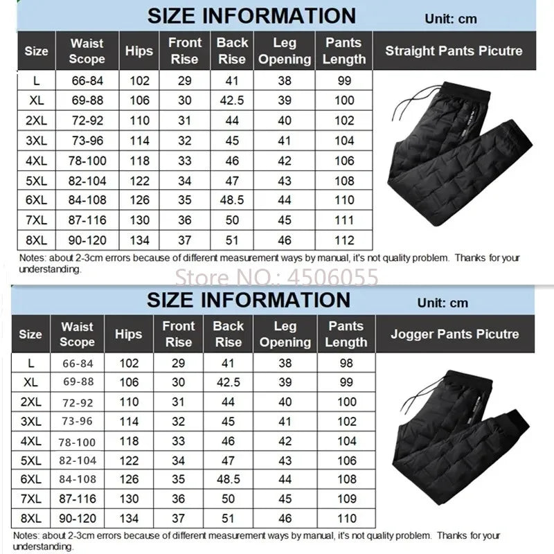 Winter Duck Down Pants Men Outdoor 8XL 7XL 6XL Plus Size Warm Padded Thicken Waterproof Thermal Trousers Windproof Male Jogger.