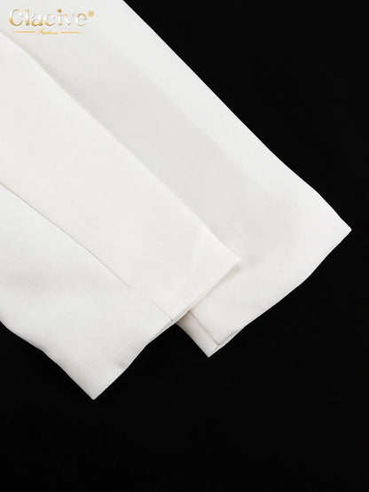 Clacive Sexy schlankes weißes Damenkleid 2025, modisches V-Ausschnitt, lange Ärmel, knöchellanges Kleid, elegantes, klassisches, geschlitztes Damenkleid.