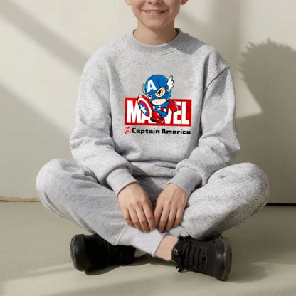 Marvel Spring/autumn Children's Clothing  Sets Captain America Boys O Neck Hoodies Pants Two Piece Casual Pullover Set for Kids.