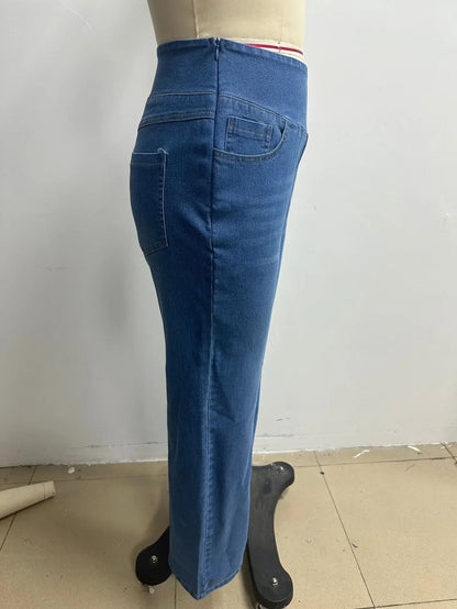 Washed Straight Leg Jeans Women's High Waist Denim Pants Comfortable Fit Long Trousers Cross-Border European Style.