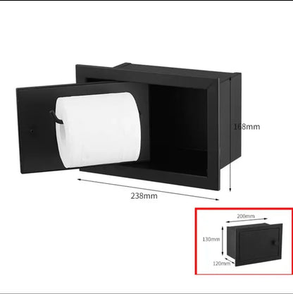 Einbau-Toilettenpapierrollenhalter in Mattschwarz, Aufbewahrungsbox für Seidenpapier aus Edelstahl für Badezimmer, Küche