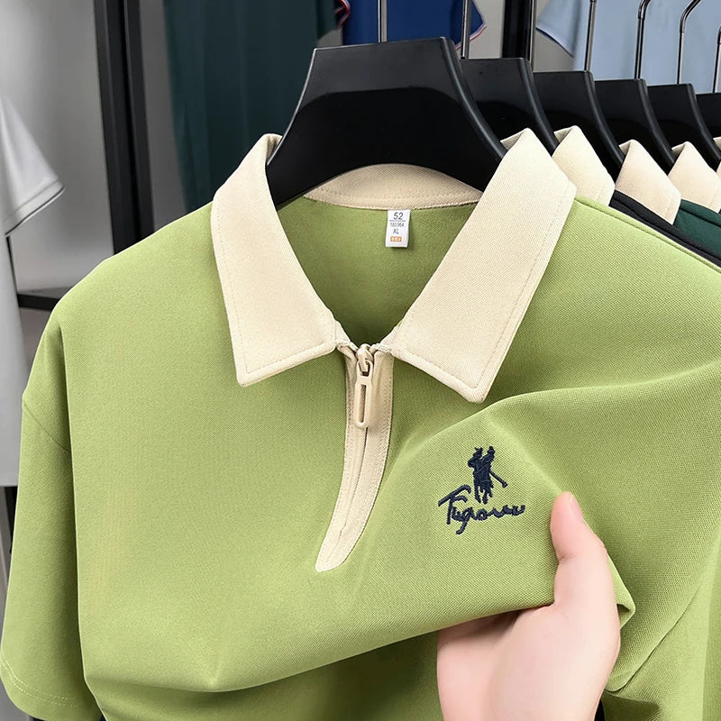 Luxury brand short sleeve polo shirt men's fashion Pony embroidered summer trendy breathable casual color blocked lapel T-shirt