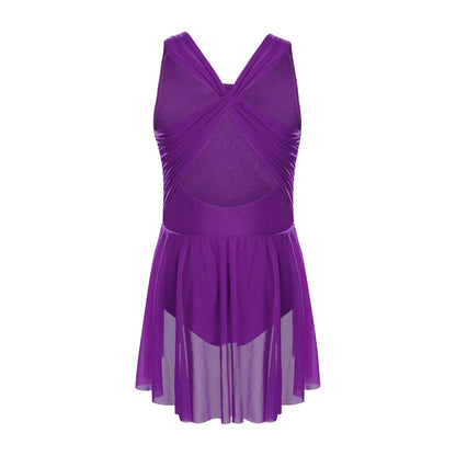 Kinder Mädchen Ärmellose Ausschnitt Strass Eiskunstlauf Trikot Kleid Lyrical Dance Gymnastik Akrobatik Leistung Kostüm.