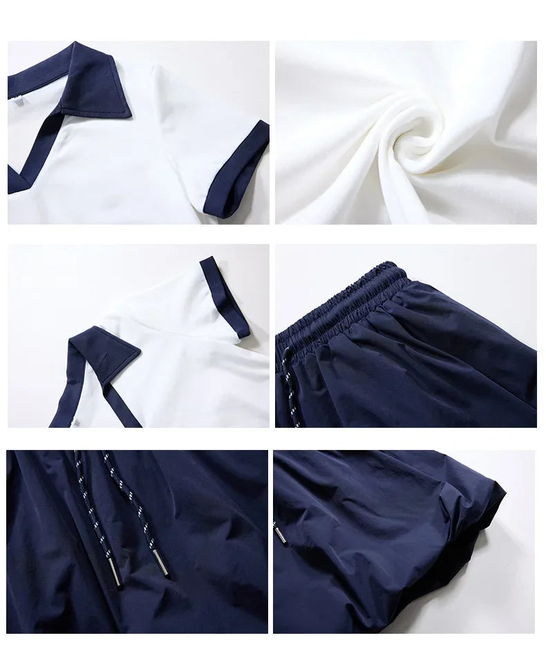 Korean College Style Half-length Shorts Floral Pants White Short-sleeved Set 2025 Versatile New Model Cotton V-neck T-shirt.