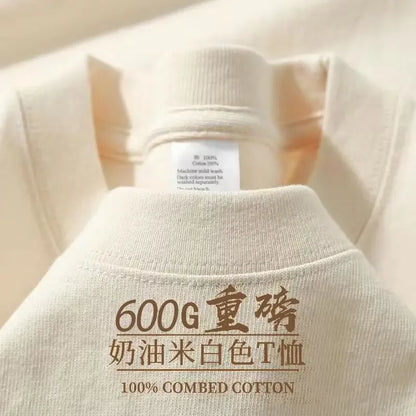 Men's and Women's 600g Heavy Cotton T-shirts Long-staple Pure Cotton Thickened Long-sleeved Three-pin High-gram Weight High-end.