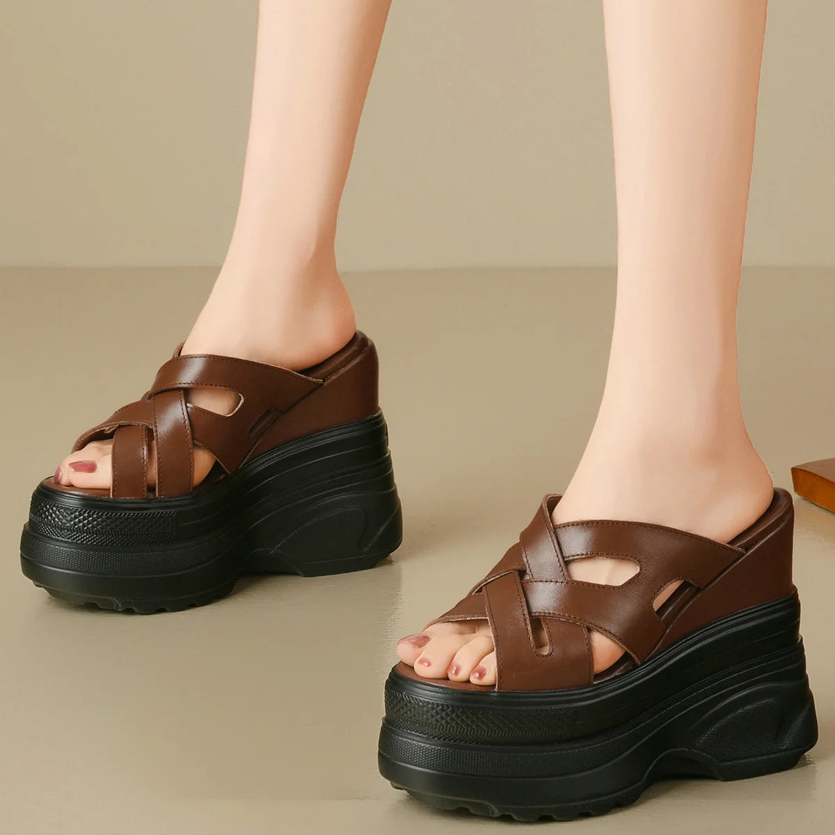 Plus Size 46 47 Gladiator Sandals Women Size 45 Genuine Leather Wedges High Heel Mules Summer Platform Pumps Big Size 44 Shoes.