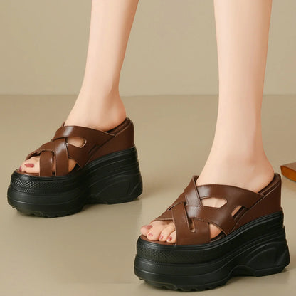 Plus Size 46 47 Gladiator Sandals Women Size 45 Genuine Leather Wedges High Heel Mules Summer Platform Pumps Big Size 44 Shoes.