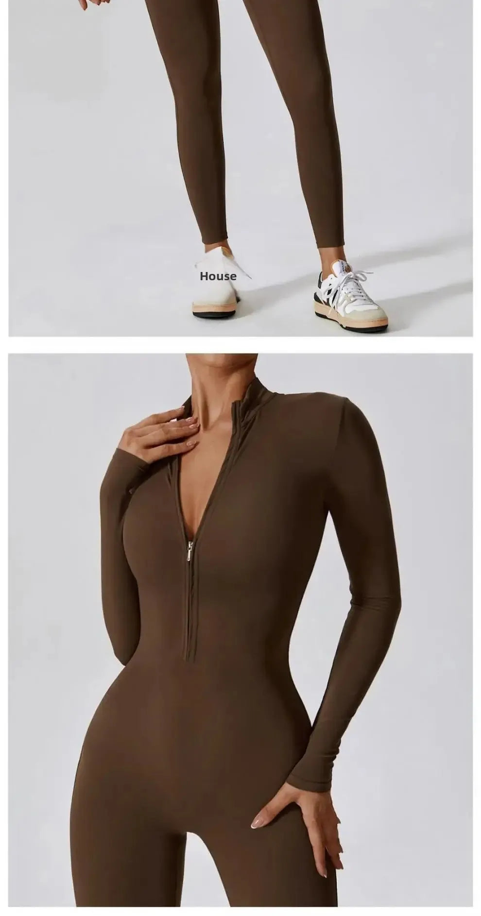 Fall New Long Sleeve Zipper Tight Butt Show Fitness Pants Women Running Sports Training Yoga Clothes Black One-Piece Suit.