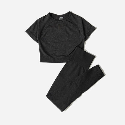 WAREBALL Seamless Yoga Set Women Workout Gym Clothes Fitness Short Sleeve Crop Top Shirt High Waist Leggings Pants Sports Suits.