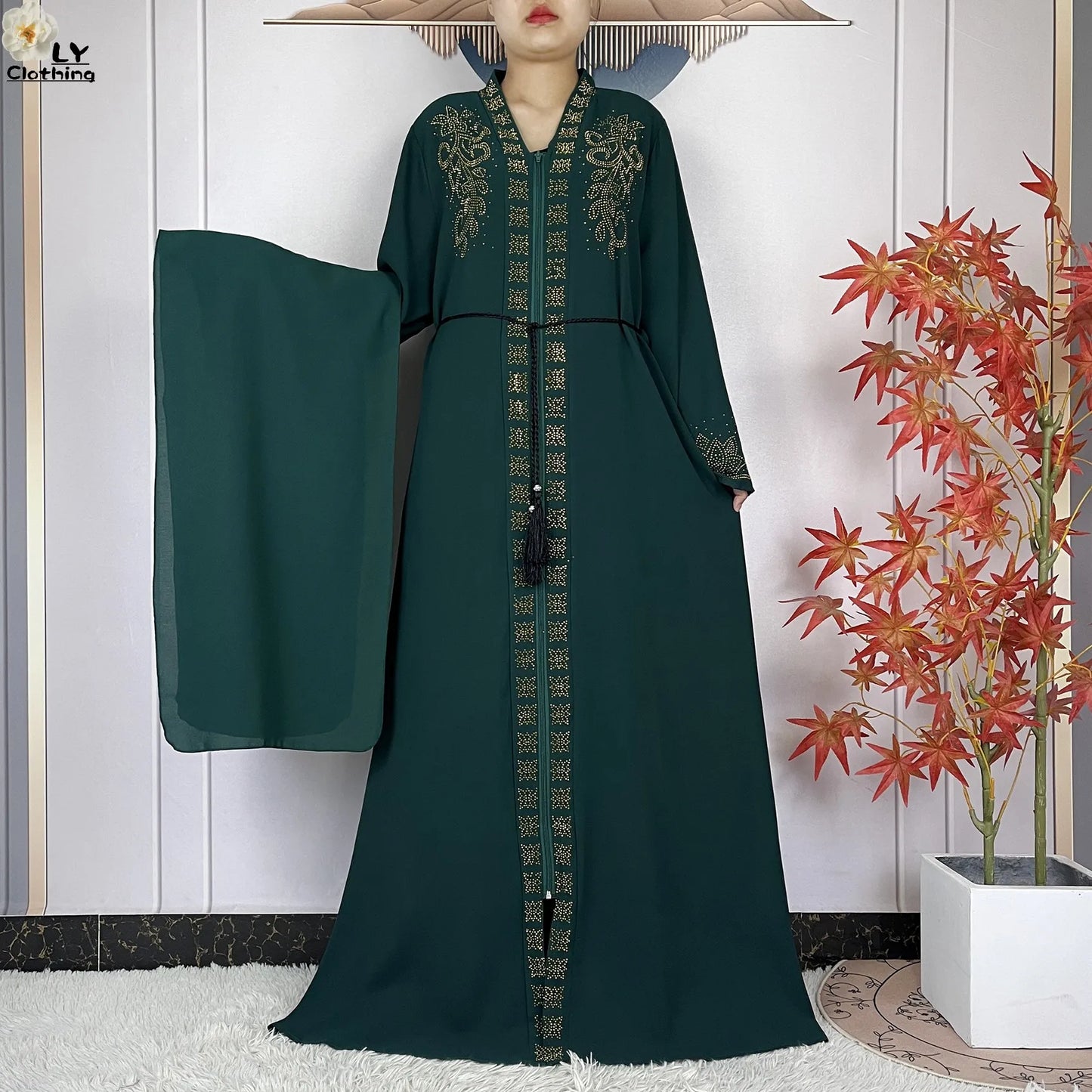 2024 For Women Elegant Dresses Dubai Party Outfits Long Sleeved Chiffon Dashiki Muslim Women Robe Open African Abaya Clothing