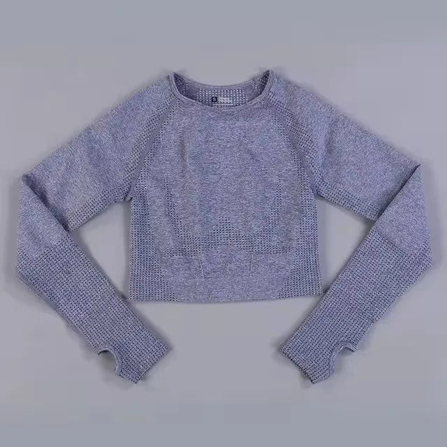 Long Sleeve Gym Crop Top Sports Yoga Top Women Seamless T-Shirts Fitness Crop Top Sport Active Wear Workout Athletic Shirts.