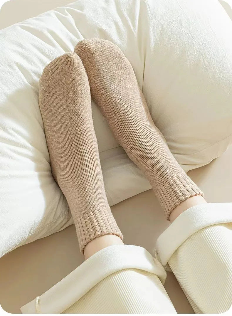 3 Pairs Wool Socks Women Winter Warm Thicken Snow Boot Markron Color Plush Hairy Soft Mid Tube Stockings Floor Sleep Socks White.