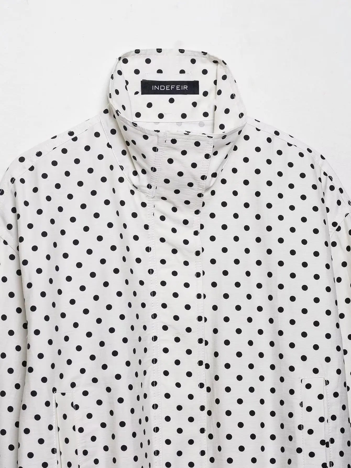 TRAFZA Herbst Polka Dot Gedruckt Jacke Für Frauen Lange Ärmel Rollkragen Zipper Mit Taschen Kordelzug Lose Vintage Mäntel