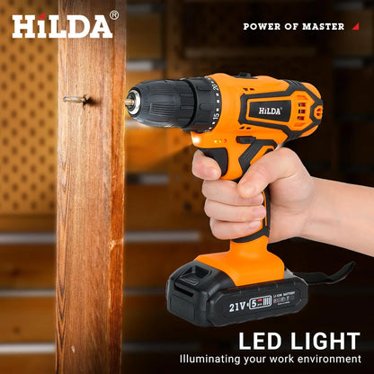 HILDA 21V Bohrmaschine Mini Wireless Power Treiber Lithium-ionen Batterie Akku-bohrschrauber Elektrische Schraubendreher Hause DIY Power werkzeuge