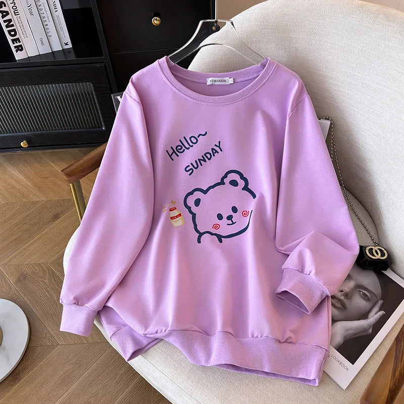 170 kg Plus Größe Damen Büste 170 Frühling Herbst Lose Langarm Cartoon Print Pullover Sweatshirts 4XL 5XL 6XL 7XL 8XL 9XL