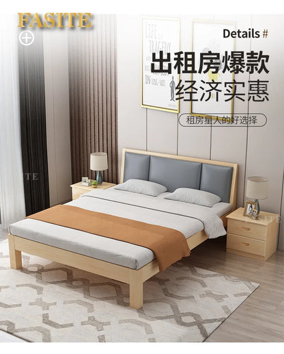 Massivholz Modernes einfaches 1,8 Meter Doppelbett Mietzimmer 1,2 Meter Einzelbett 1,5 Meter einfacher Bettrahmen