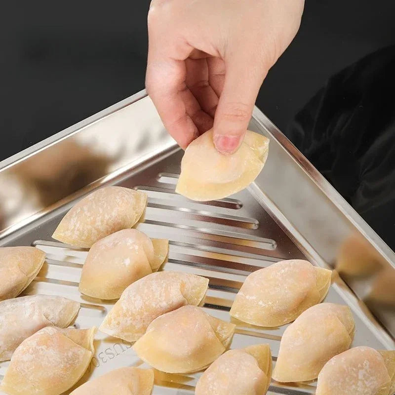 Stainless Steel Rectangular Tray with Lid Multi-Purpose Serving Plate for Dumplings BBQ Catering Food Storage Home Restaurant.