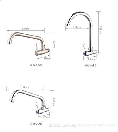 Kitchen Stainless Steel Faucet Wall Mounted Rotate Single Cold Water Sink Tap Household Kitchen Universal Faucet