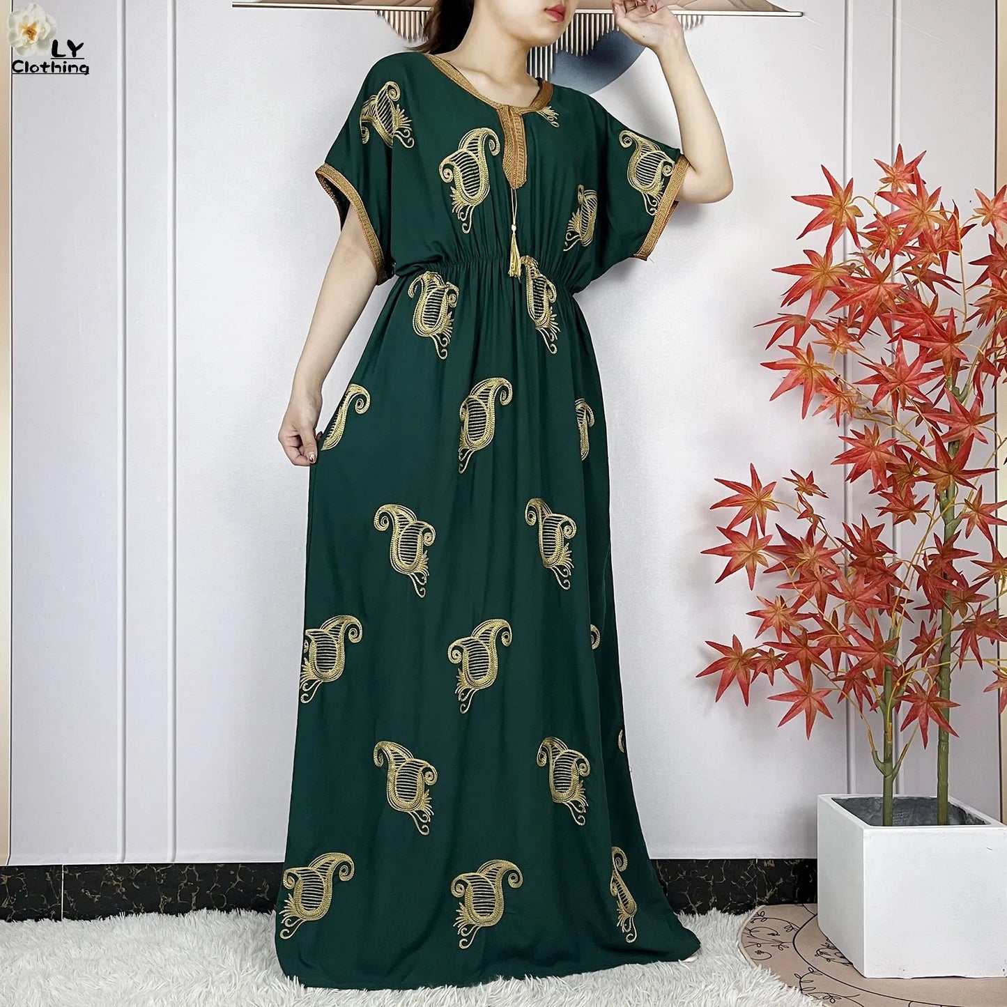 New Dubai Fashion Women Party Evening Dress 2024 Summer Short Sleeve Elasticity Embroidery Femme Robe African Islam Loose Abaya.