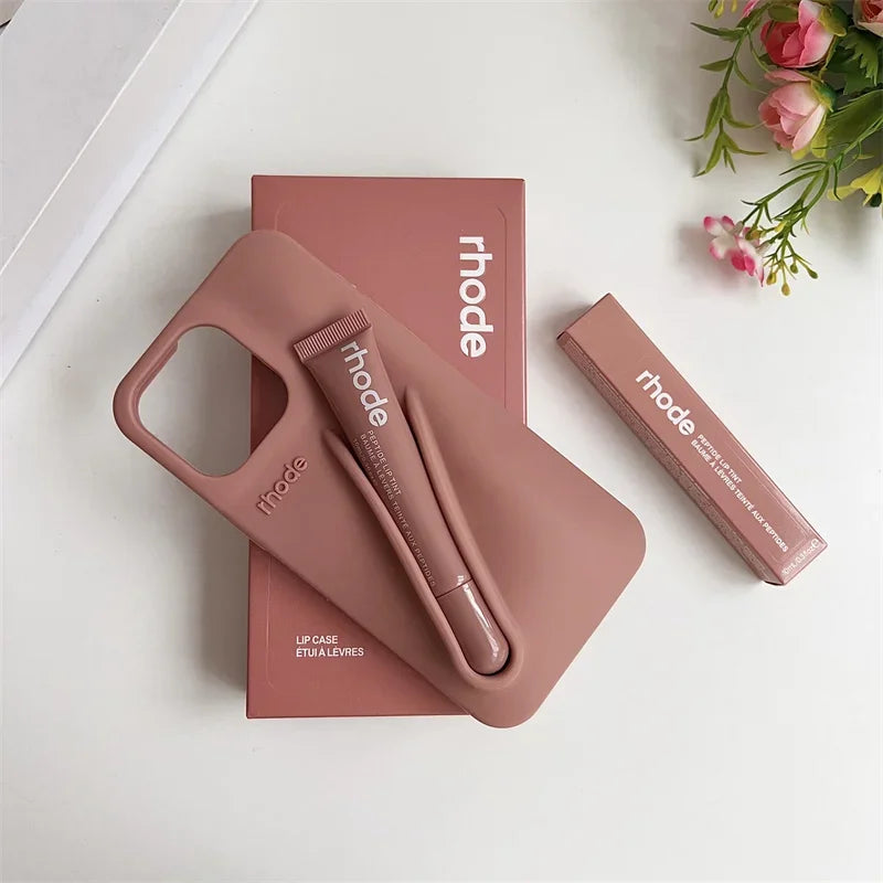 Phone Case for IPhone 15 16 14 13 12 11 Pro Max Plus 17 Air Lip Gloss Holder Silicone Shockproof Cover with Box and Lipstick.