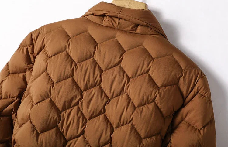 Leichte Daunen jacke mit Gürtel Frauen eleganter Krawatten gürtel lange Baumwolle weiße Ente Daunen Parka weibliche Damen Jacken Winter neu 2024.