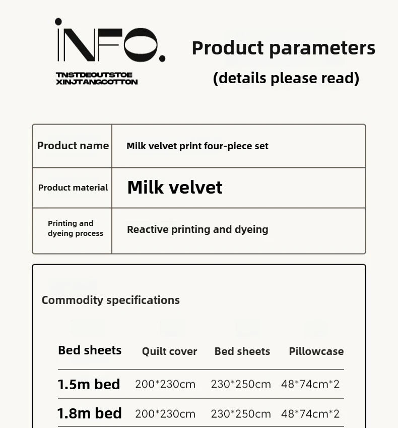 2025 new light luxury style high gram milk fleece 1.5m/1.8m bed four-piece printing warm bed sheet quilt cover.