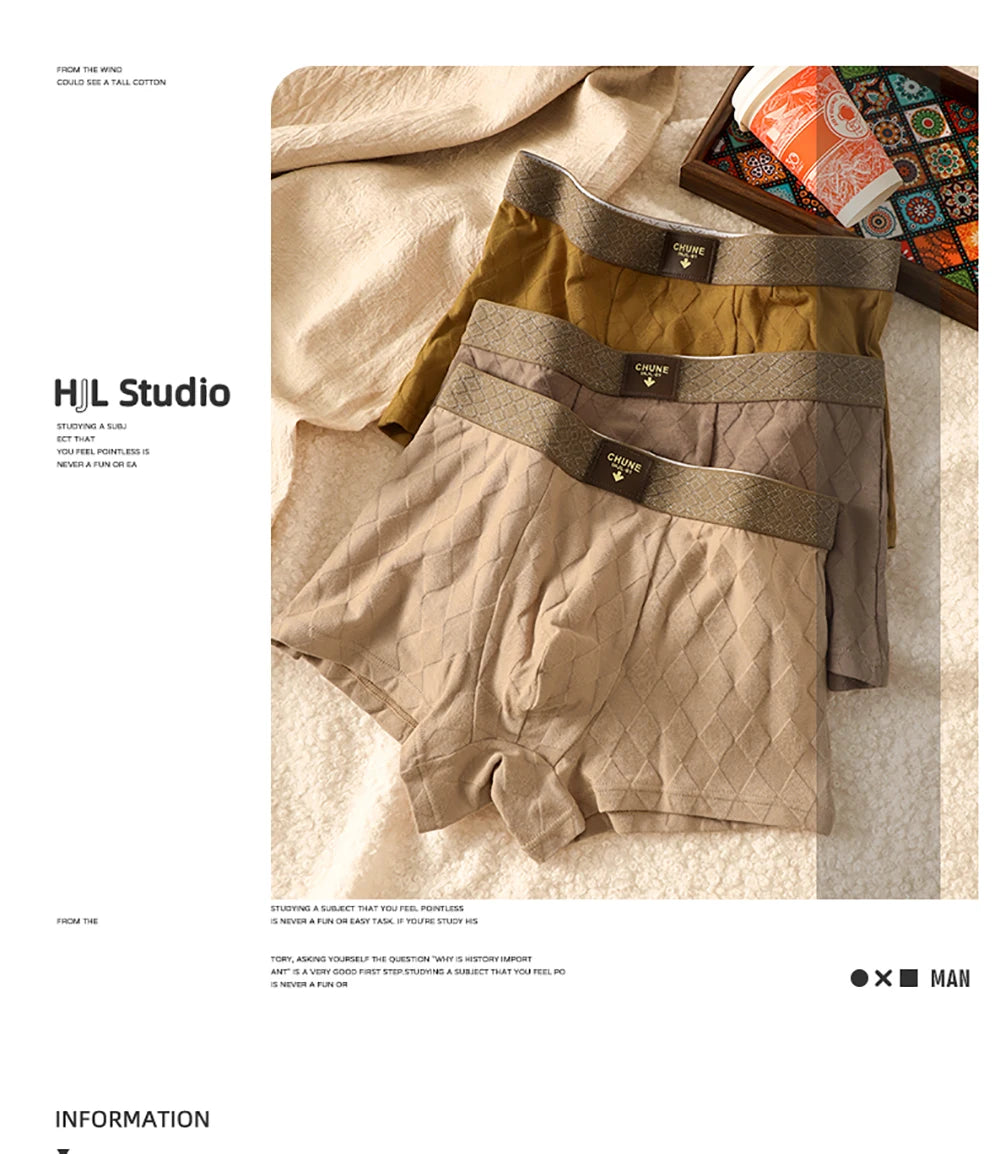 3 Teile/paket 100% Baumwolle Solide Raute Unterwäsche Atmungsaktive Antibakterielle Mesh Schritt Boxer Mann Hohe Elastische Wiast Männer der Höschen