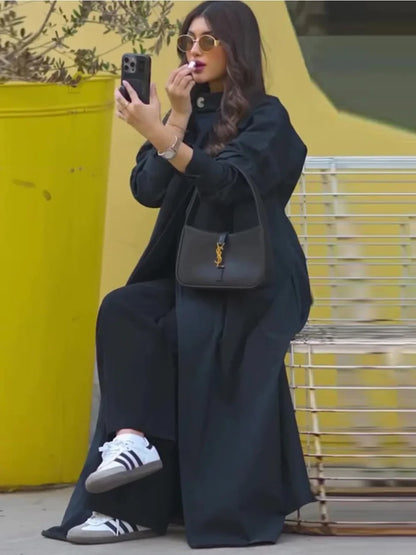 Muslim Abaya Women Trench Coat Morocco Overcoat England Retro Motorcycle Jacket Dubai Long Outerwear Eid Ramadan Saudi Arab 2025.