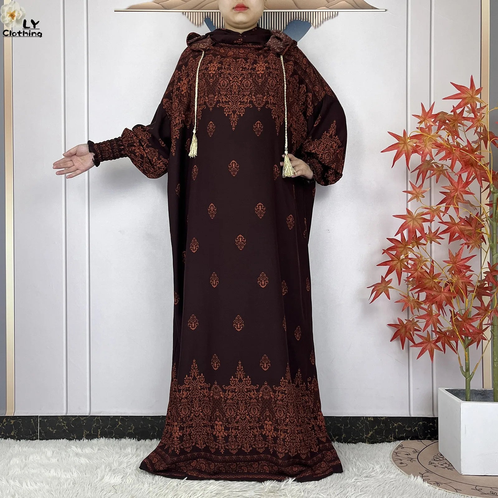 2025 Women Long Sleeves Dress Cotton Ramadan Abaya with Two Hats Muslim Women's Kaftan Dress Dubai Turkey Islam Prayer Clothing.