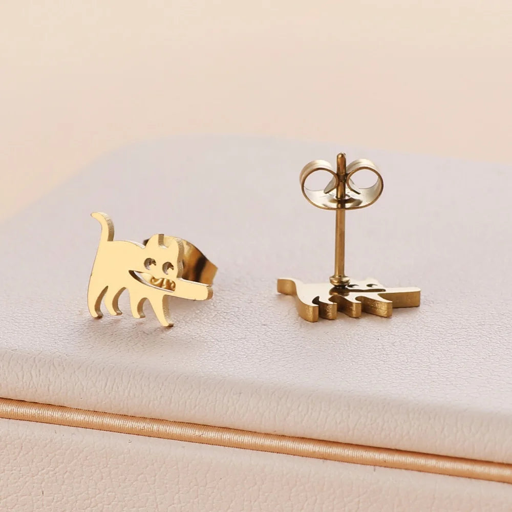 Stainless Steel Halloween Ghost Cat Stud Earrings For Women Girls Gold Color Waterproof Fashion Ear Party Jewelry Gift Wholesale.