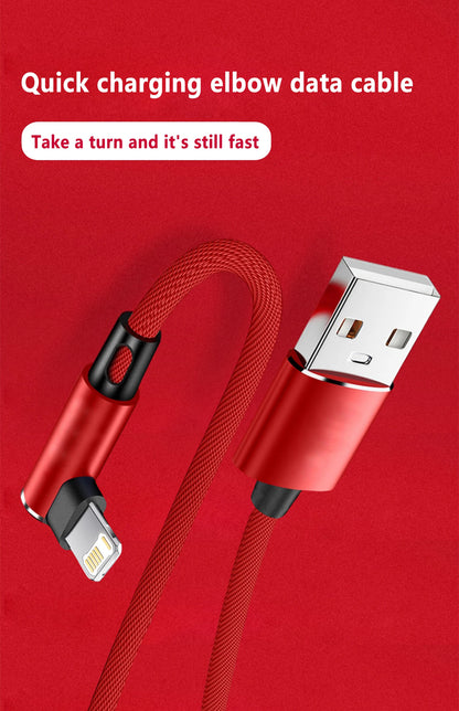 For Gaming Elbow Fast Charger Cable for iPhone 14 8 7 6S Plus 13 12 mini 11 Pro XS Max XR X 90 Degree Braided USB Charging Cable.