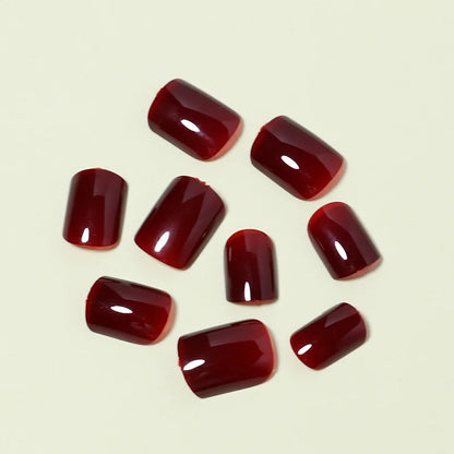 24Pcs Solid Color Wine Red Design Press on Nail Short Square False Nails Simple Detachable Finished Full Cover Nail Tips.