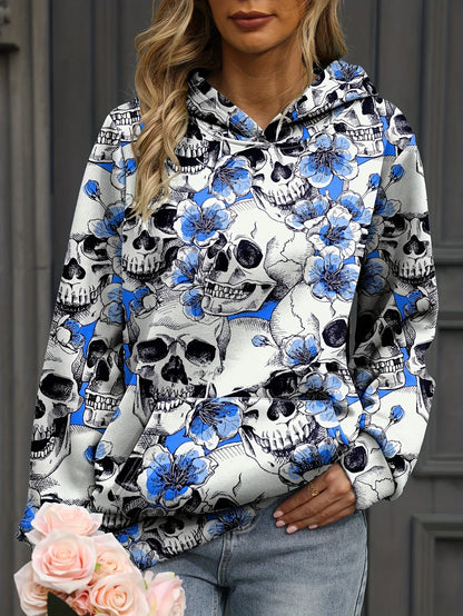 Autumn Floral Skull 3D Print Hoodies Women Fashion Casual Harajuku Sweatshirts Oversized Hood Pullover Female Tracksuit Clothing.