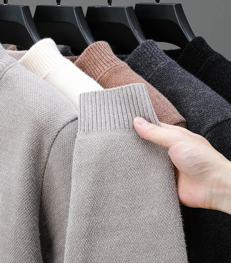 Luxury high-end round neck sweater men's winter trend brand embroidered Korean version casual plush warm thick knitted pullover