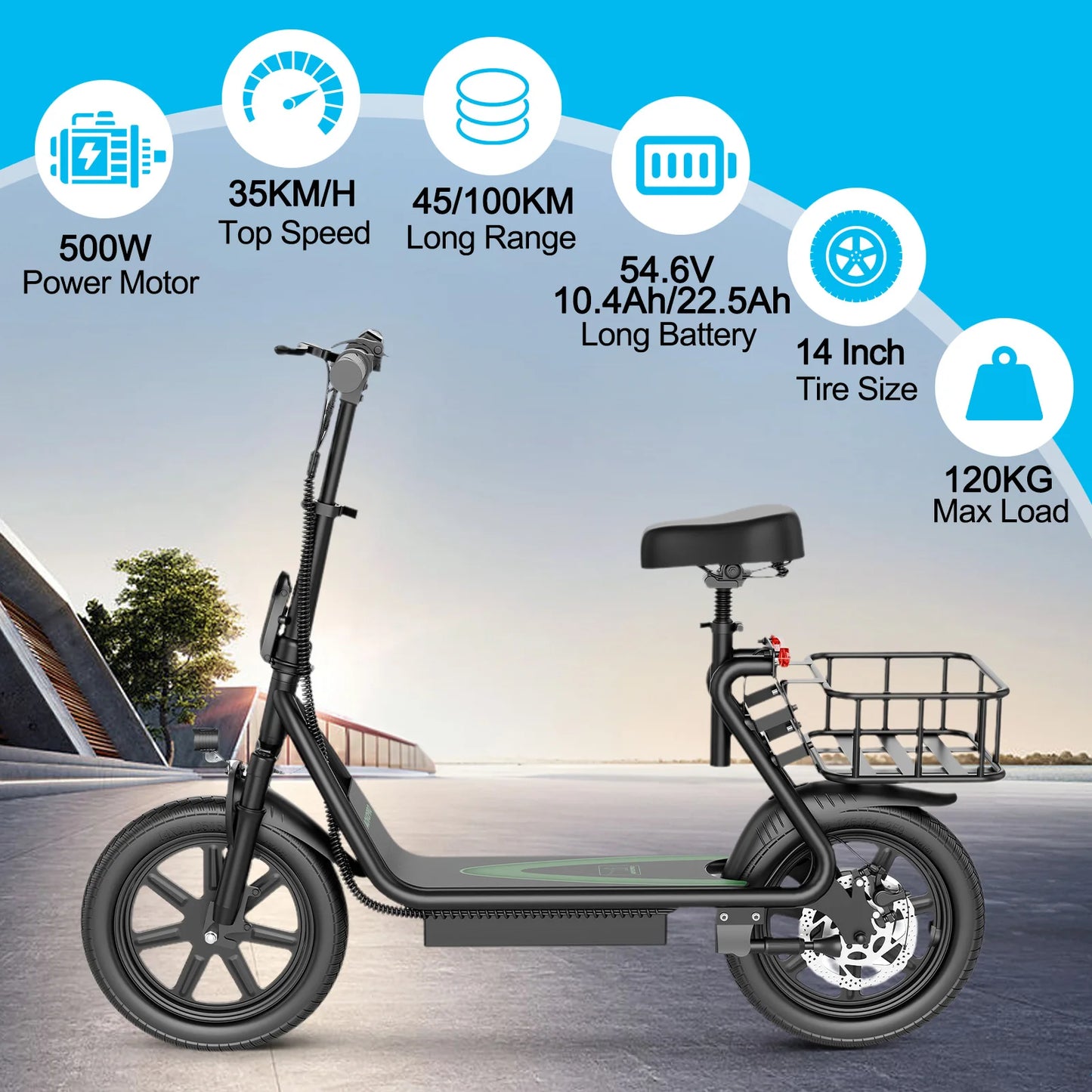 2025 New ATSANT ES2/ES2 PLUS Electric Scooter with Seat 500W 35KM/H 54.6V10.4/22.5Ah 45/100KM 14Inch Tyres With Smart APP EBlike.